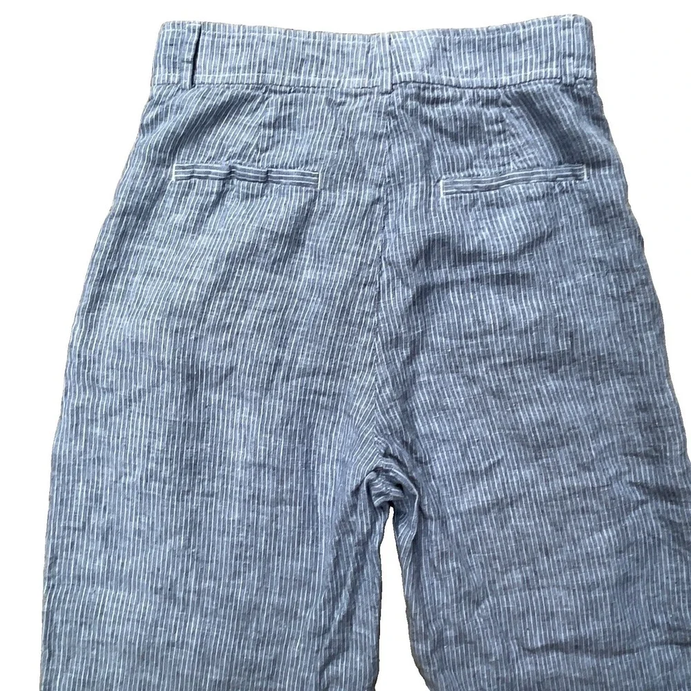 Everlane Women's Linen Pants Size 6 Blue White Stripe High Rise Pleated Wide Leg